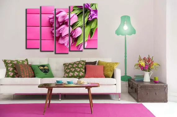 Модульная картина "Нежно-розовые тюльпаны"