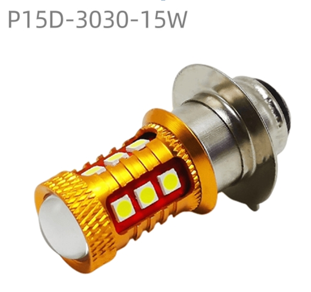 Светодиод мото 12V 15smd+LENS 3030 WHITE 2х конт\1ус на юбке (p15d-25-1) 10-60V шт 3+12 LENS