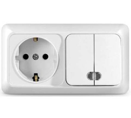 Блок "UNIVersal" серия "Олимп", о/у, выключатель двухклавишный с подсветкой 10А + розетка с/з 16A, 2