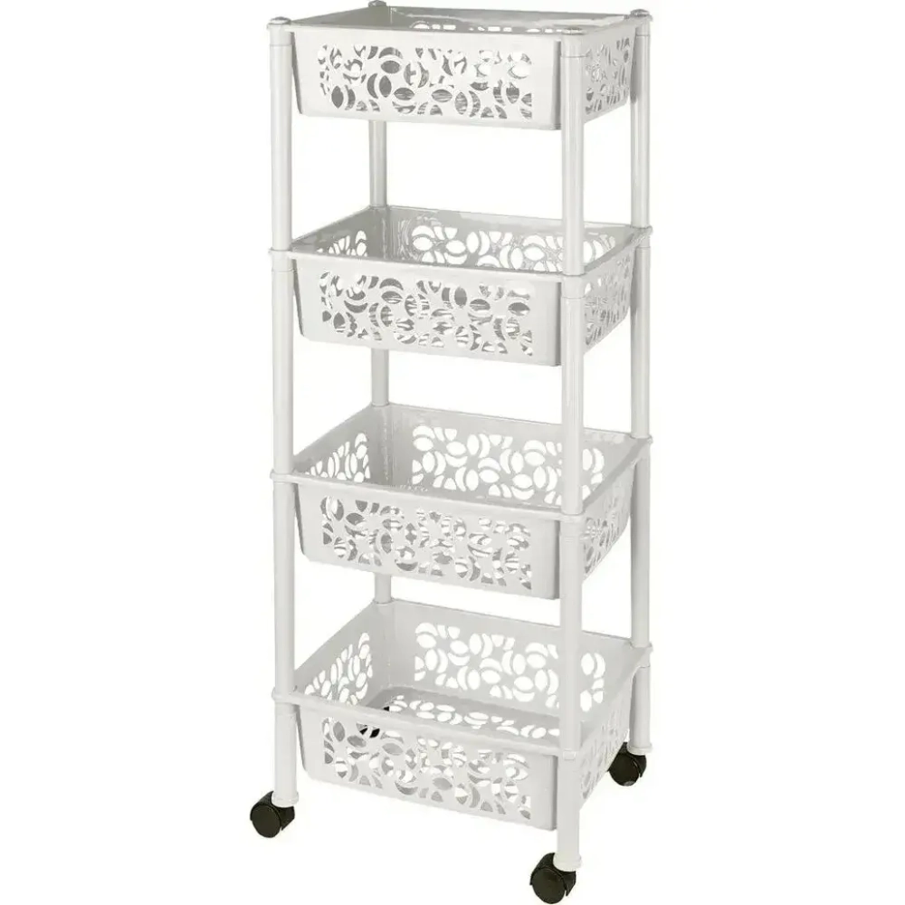 Этажерка Keeplex Light на колесиках четырехсекционная прямоугольная 37х19см белое облак