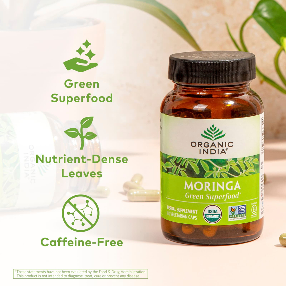 Organic India, моринга, 180 вегетарианских капсул (350 мг в 1 капсуле)
