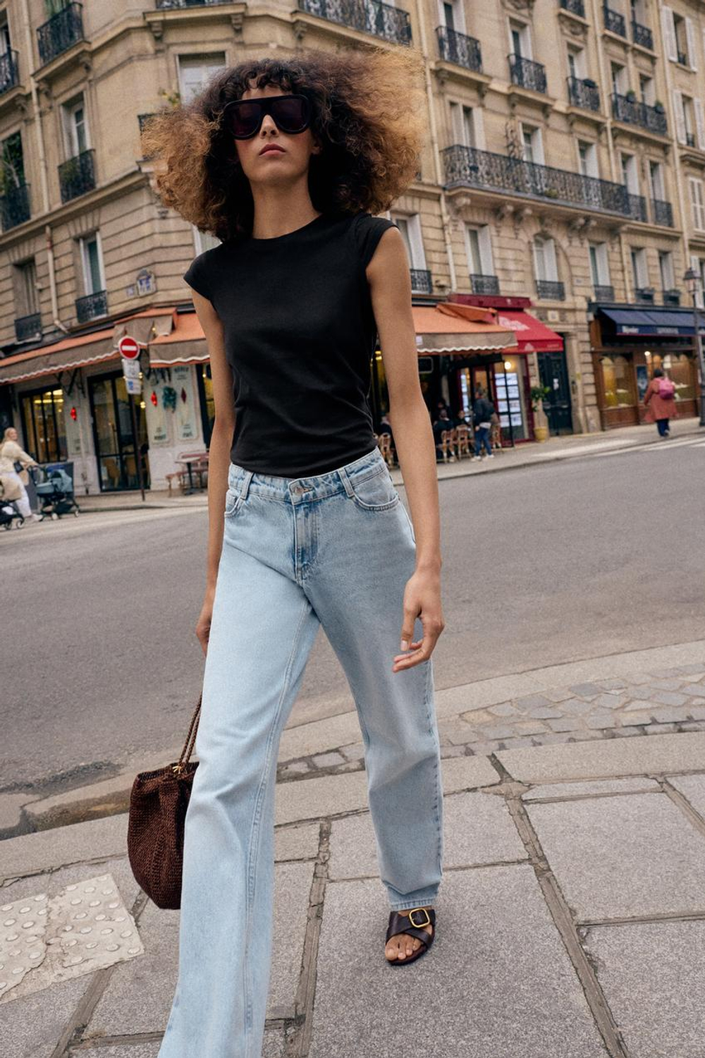 ZARA МИНИМАЛИСТИЧНАЯ ФУТБОЛКА С КОРОТКИМИ РУКАВАМИ, ЧЕРНЫЙ