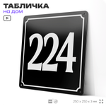 Адресная табличка с номером дома 224, на фасад и забор, черная, 25х25 см, Айдентика Технолоджи