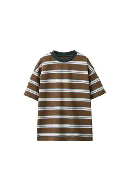 ZARA ФУТБОЛКА С ПРИНТОМ В ПОЛОСКУ, КОРИЧНЕВЫЙ