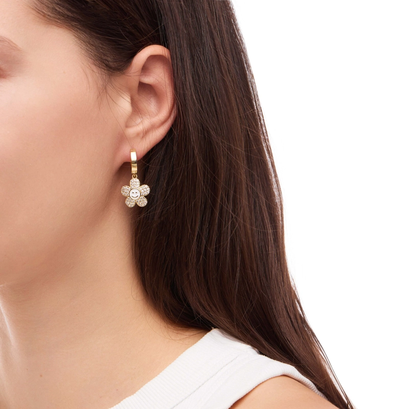 Серьги Улыбающийся Цветок с Эмалью