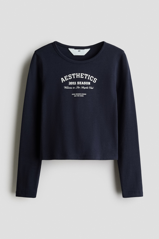 H&M Лонгслив с длинным рукавом, темно-синий