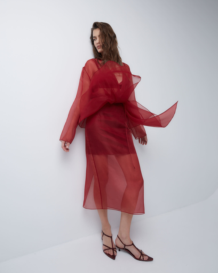 Юбка из шелковой органзы бордо