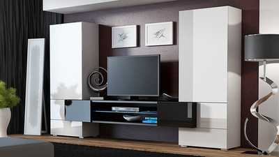 Гостиная 8 МДФ Белый DM635-6 / Белый Фасадный 0101 278*46*162 см, Белый, Белый Фасадный   Фиеста