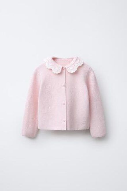 ZARA КАРДИГАН С ВОРОТНИКОМ ИЗ КРУЖЕВА КРОШЕ, ЦВЕТ РОЗОВОГО МЕЛА
