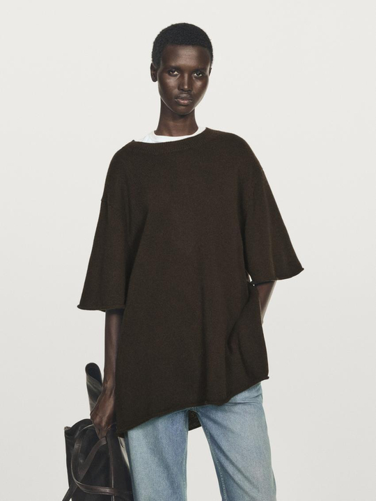 Massimo Dutti Свитер оверсайз из 100% кашемира, коричневый