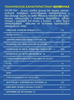 Сетевой фильтр с максимальными защитными характеристиками Vektor MAX 1,8м
