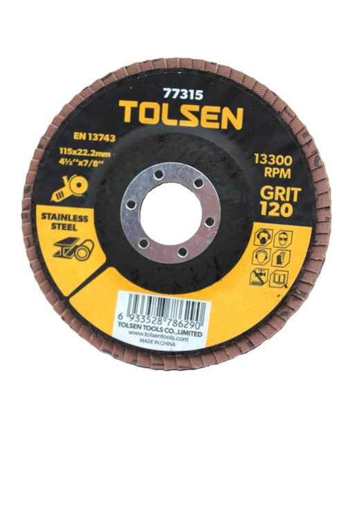 Диск шлифовальный лепестковый TOLSEN оксид циркония 115x22.2мм Р120 77315