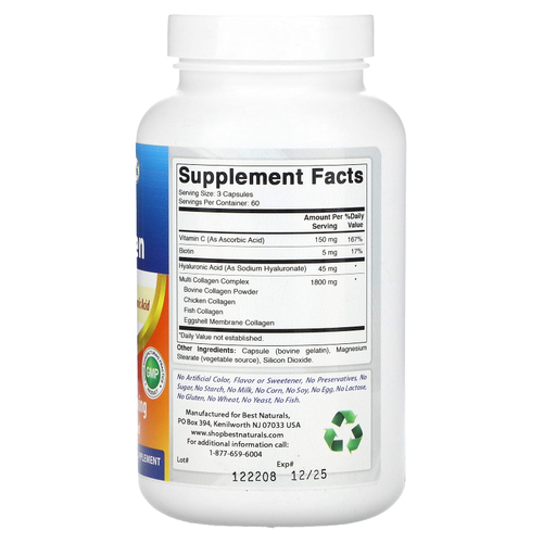 Best Naturals, Мультиколлаген, 180 капсул