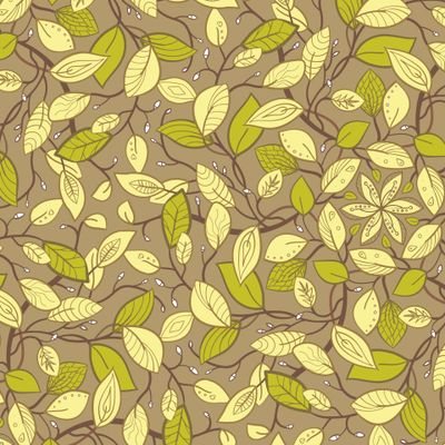 Вьющиеся ветви и листья с узорами.