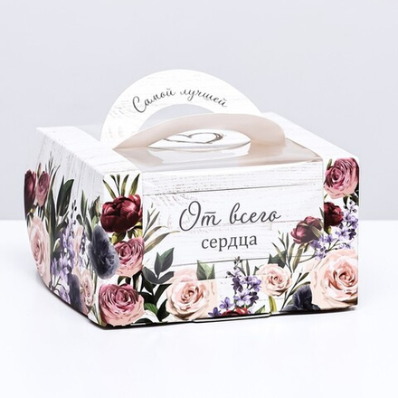 Коробка под бенто-торт с окном "Самой прекрасной", 14*14*8 см