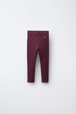 ZARA ЛЕГИНСЫ В РУБЧИК С НАШИВКОЙ, ТЕМНО-БАКЛАЖАНОВЫЙ