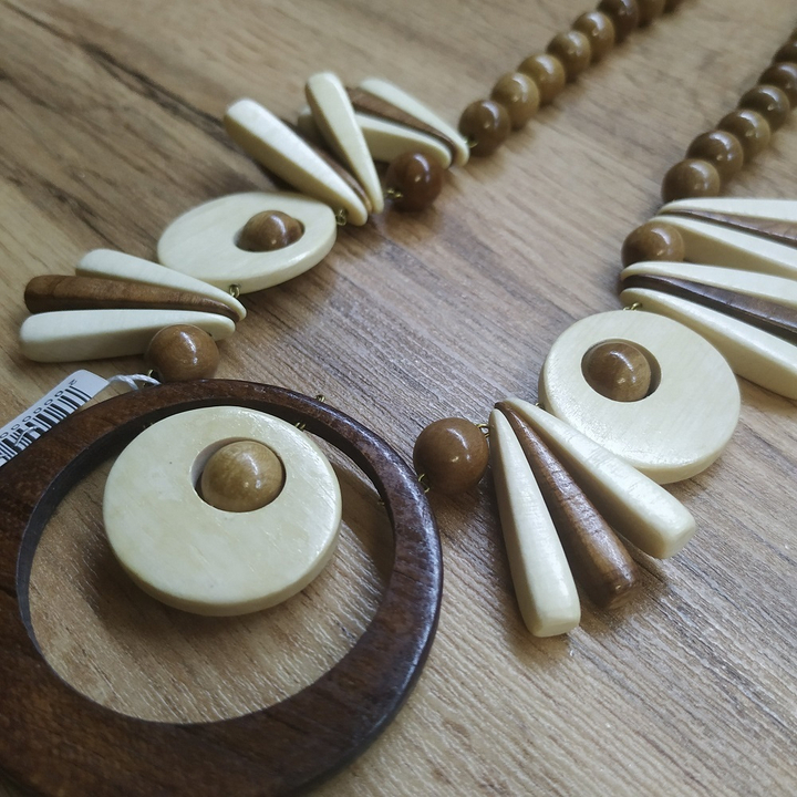 Колье Ангелина, дерево, цвет коричневый, молочный, темно-.кор., 58 см
