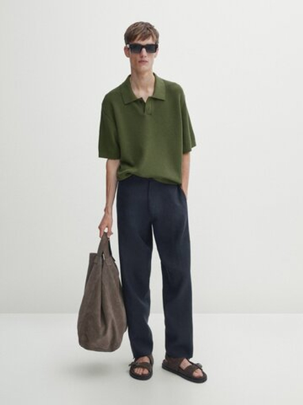 Massimo Dutti Трикотажная рубашка-поло с короткими рукавами, зеленый