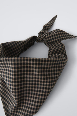 ZARA ПЛАТЬЕ С КОНТРАСТНЫМ ПЛАТКОМ В КЛЕТКУ, СВЕТЛО-БЕЖЕВЫЙ