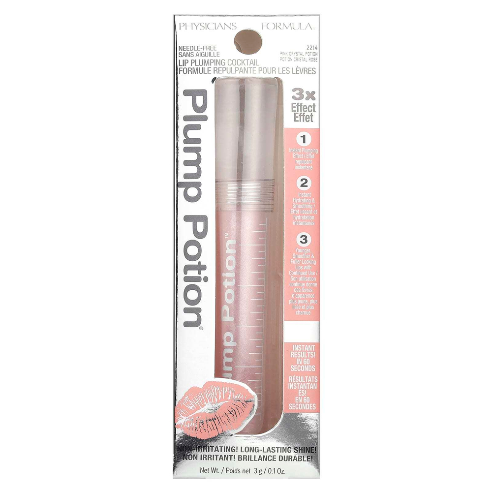 Physicians Formula, Plump Potion, безинъекционный коктейль для увеличения объема губ, Pink Crystal Potion 2214, 3 г (0,1 унции)