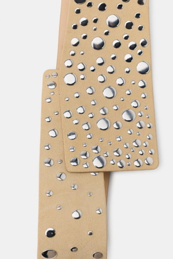 ZARA КОЖАНЫЙ РЕМЕНЬ-КОРСЕТ 100% С ЗАКЛЕПКАМИ, СВЕТЛО-ЖЕЛТЫЙ