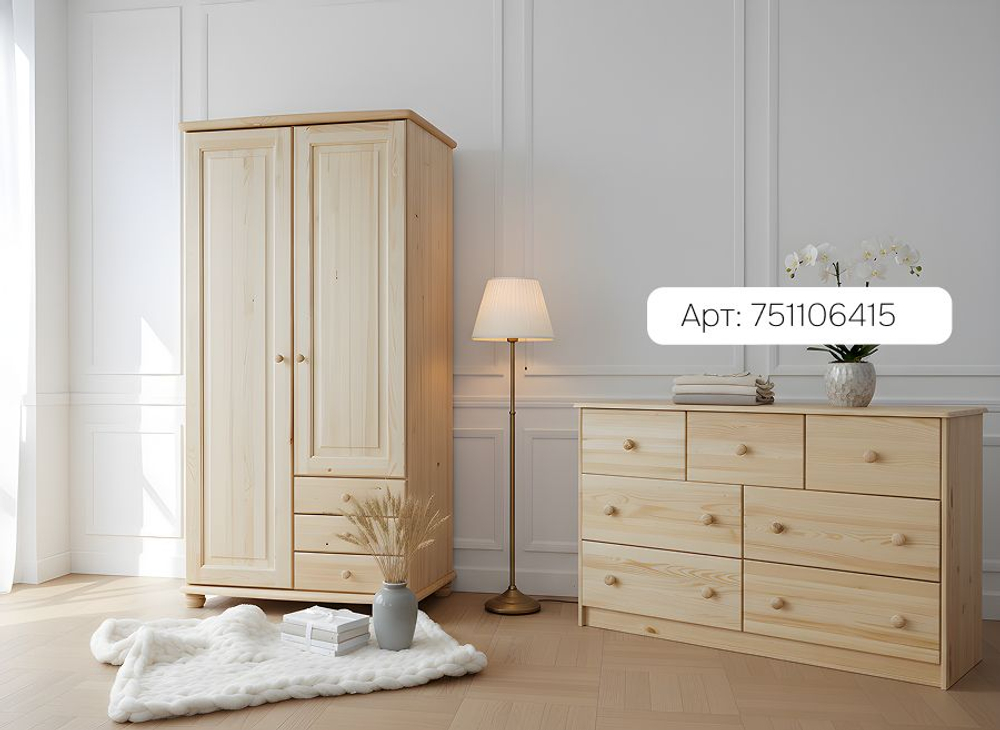 Шкаф 99х57х186. Фалко, распашной для одежды и вещей, в прихожую, спальню, гостиную, двухдверный с ящиками, деревянный, массив сосны, Dipriz