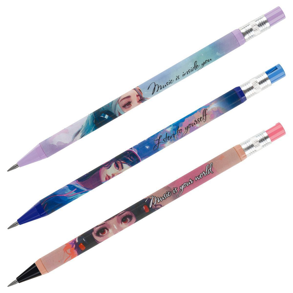 Карандаш механический 2,0мм с точилкой для грифеля разноцветный принт "Kawaii" (Meshu)