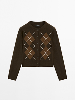Massimo Dutti Кардиган с узором «ромбы», коричневый