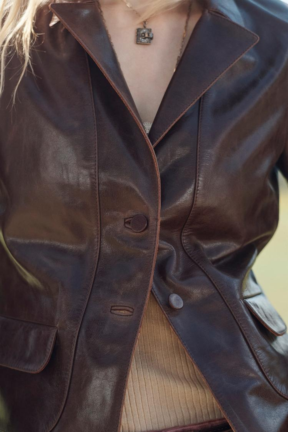 ZARA КУРТКА ИЗ НАТУРАЛЬНОЙ КОЖИ, БОРДОВЫЙ