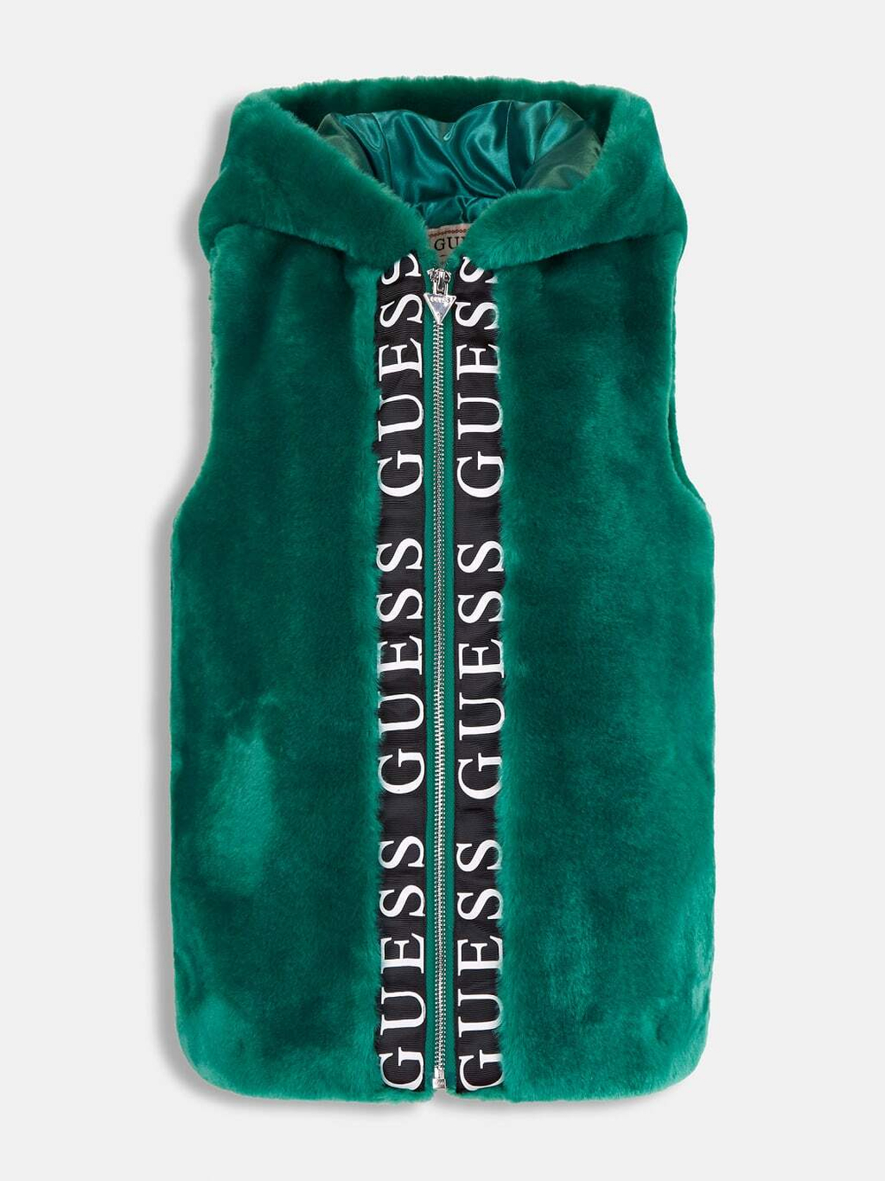 Жилет (искусственный мех) с капюшоном GUESS Зеленый/Отделка: черная тесьма с белым логотипом Девочка