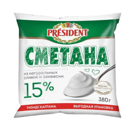 Сметана President 15% 380 гр