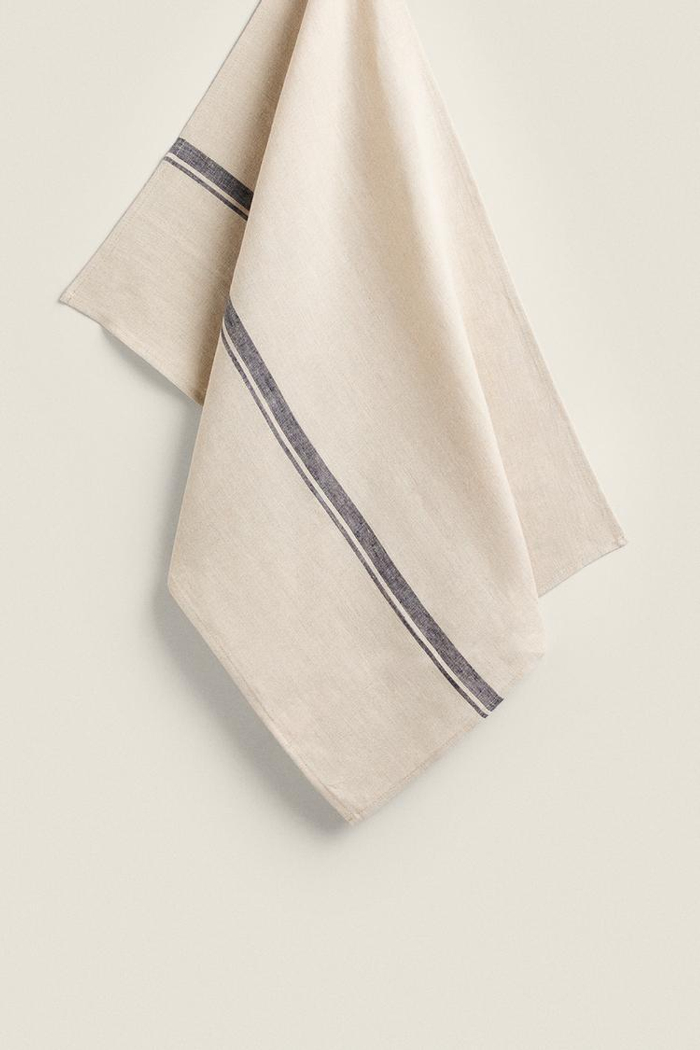 ZARA HOME ПОЛОСАТОЕ ЛЬНЯНОЕ ПОЛОТЕНЦЕ, БЕЖЕВЫЙ