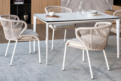 "Малага" обеденная группа на 4 персоны со стульями "Милан", каркас белый, роуп бежевый