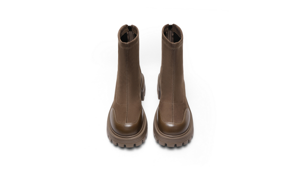 BELLE Top Grain Cow Leather Ankle Boots 6CM Women"s Black Brown