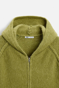 ZARA КАРДИГАН С КАПЮШОНОМ, ФИСТАШКОВЫЙ