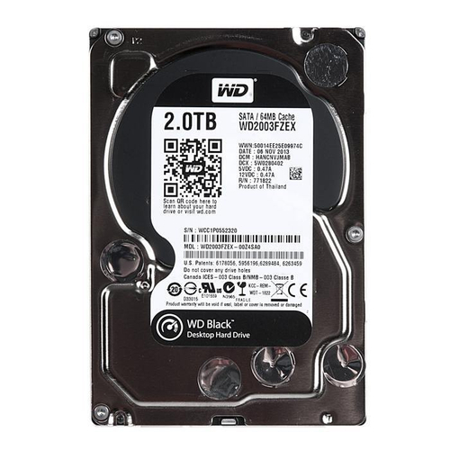 Жесткий диск HDD 2.0Tb Western Digital, SATA-III, 64Mb, 7200rpm, Black (WD2003FZEX)