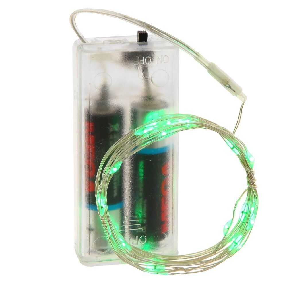 GAEM Электрогирлянда (2xAA, н/п, 20 зел LED, 1 реж свеч,серебр шнур), L200 W0,1 H0,2 см