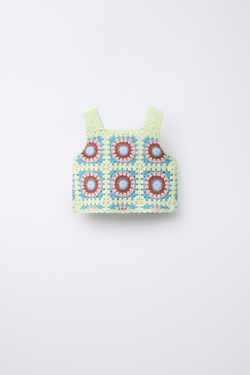 ZARA ТОП ИЗ КРУЖЕВА КРОШЕ, НЕОНОВО-ЛАЙМОВЫЙ