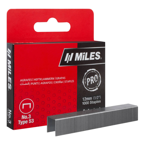N3-12mm Скобы для степлера, тип53, PRO, заострены, закалены, оцинкованы, 12мм 1000шт., (уп.)