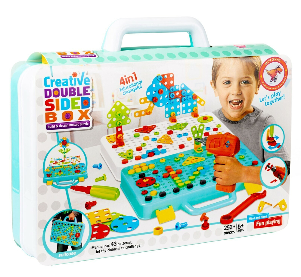 Конструктор с шуруповертом Игрокат Creative Double Sided Box мозаика (252 деталей) 6+