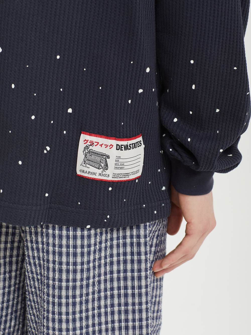 Мужской Лонгслив Crewneck Waffle Top - Splats - Navy Blue