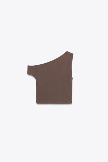 ZARA ТОП АСИММЕТРИЧНОГО КРОЯ С ТЕКСТУРОЙ, КОРИЧНЕВЫЙ