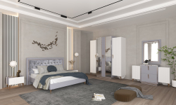 Шкаф 4-х дверный "Самира" серо-белая