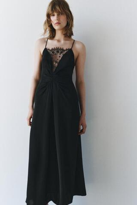 ZARA ДЛИННОЕ КРУЖЕВНОЕ ПЛАТЬЕ  - ZW COLLECTION, ЧЕРНЫЙ