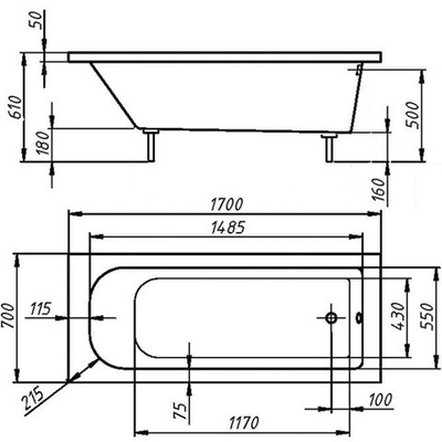 Ванна из искусственного камня 170x70 см, пристенная