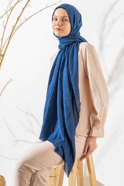 Шарф, палантин женский из натуральной ткани Турция 220*100 (жатка) синий меланж 94