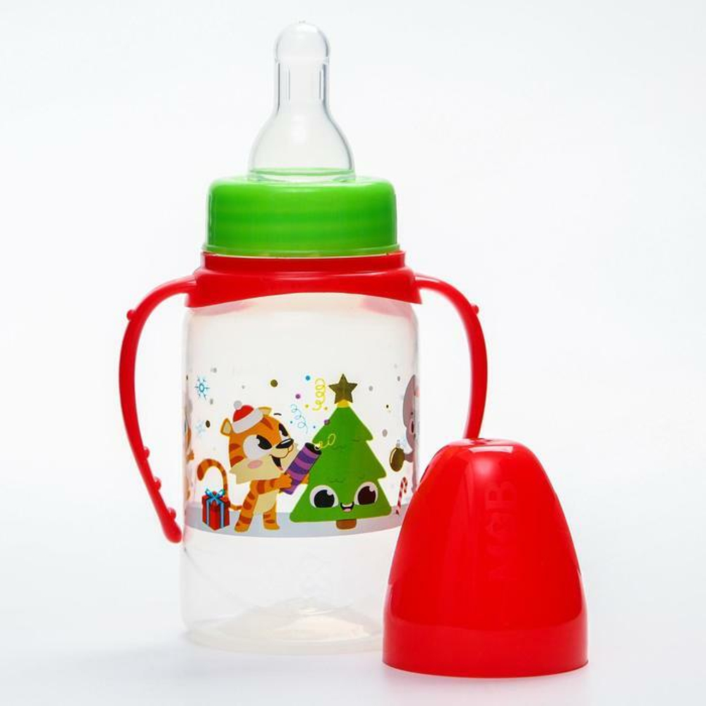 6849710 Бутылочка для кормления «Новогодние малыши» 150 мл цилиндр, с ручками