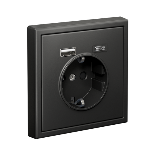 Розетка ArtGallery 16А с 2-мя заряд. устройствами USB A+C 5В/2.4А/3А 2х5В/1.5А механизм базальт SE GAL001432