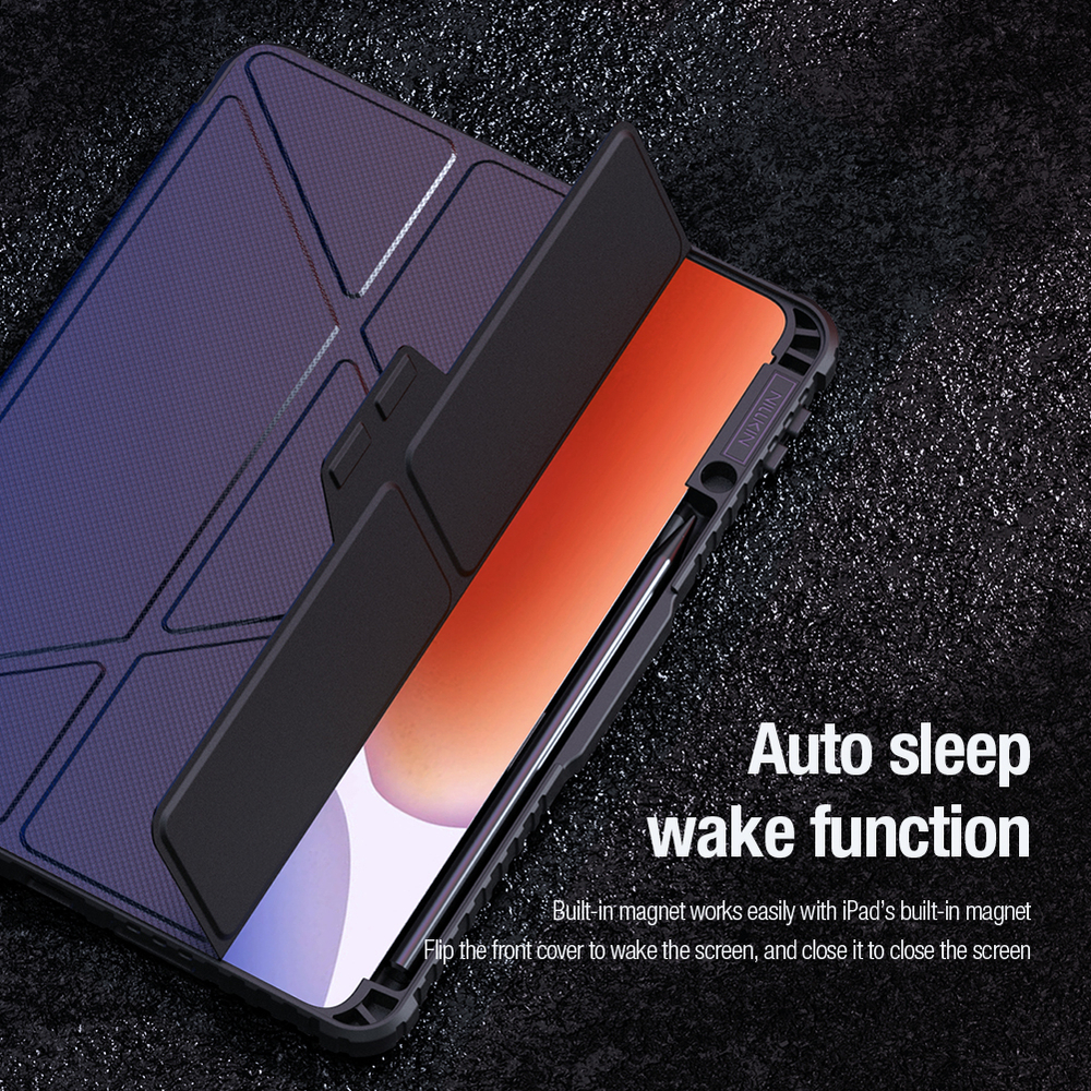Чехол книжка синего цвета от Nillkin для Xiaomi Pad 7 и 7 Pro, серия Bumper Pro Case-Multi Angle Folding Style, многофункциональный складной стиль