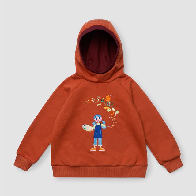 Толстовка цвета корицы с капюшоном "Художница"